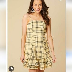 Altar'd State Yellow Plaid Mini Dress